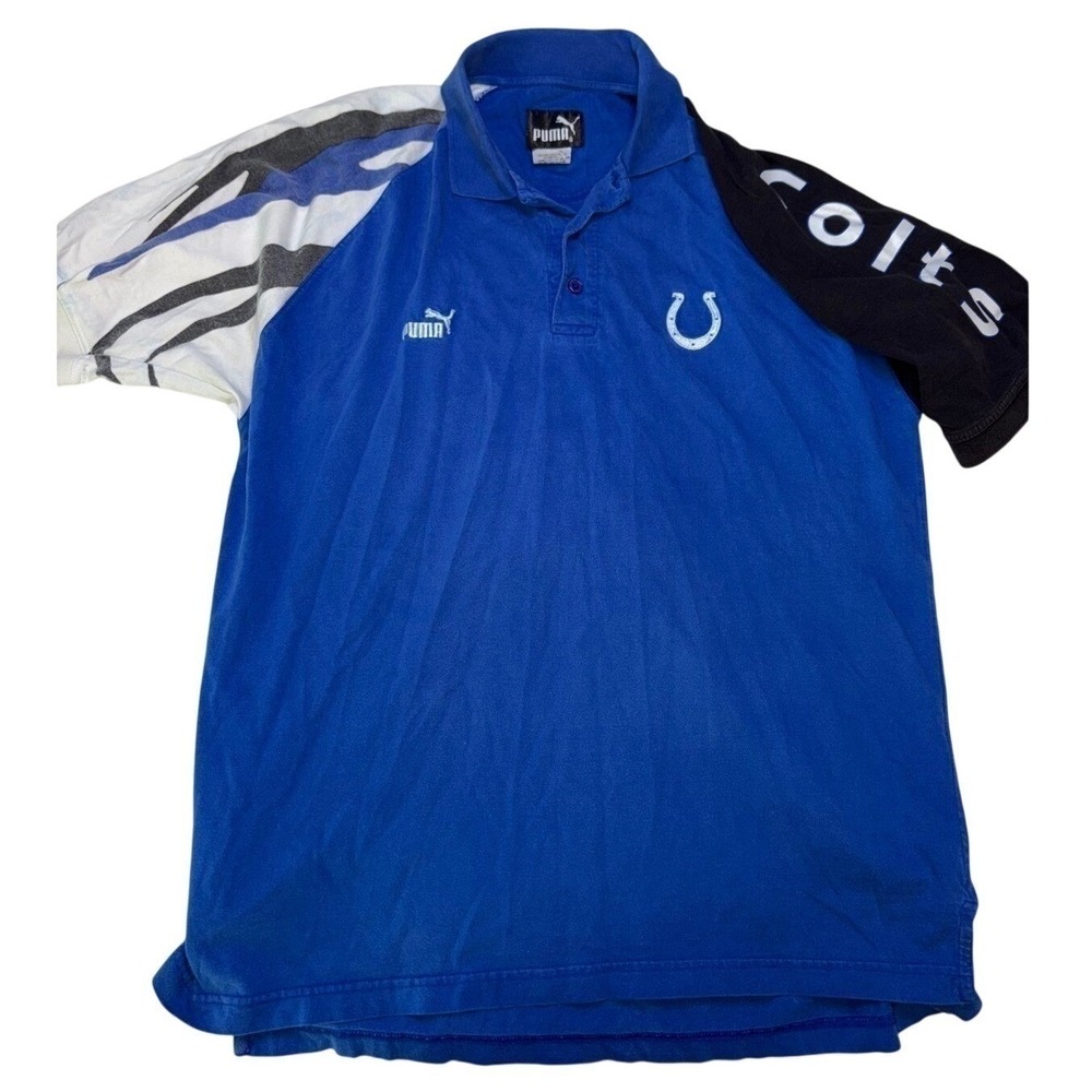 VTG Puma Indianapolis Colts Polo Shirt Large Blue Colorblock NFL Football Y2K